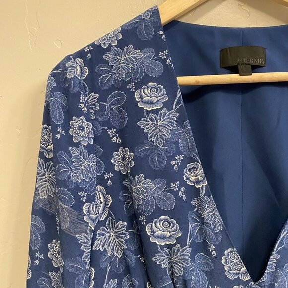 Intermix Women’s Size Large Blue Sonya 100% Silk Floral Back-Cutout Dress - Picture 3 of 11